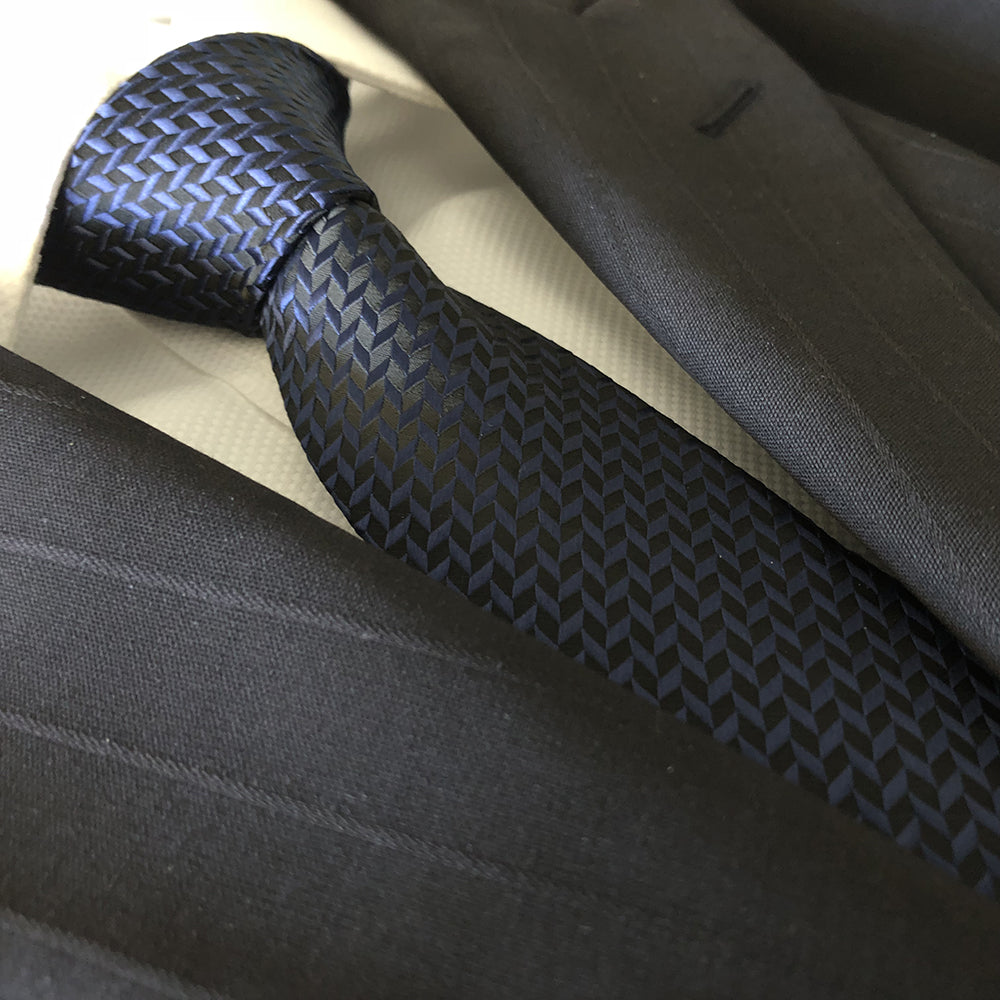 “NAVY HERRINGBONE” SKINNY POLYESTER TIE