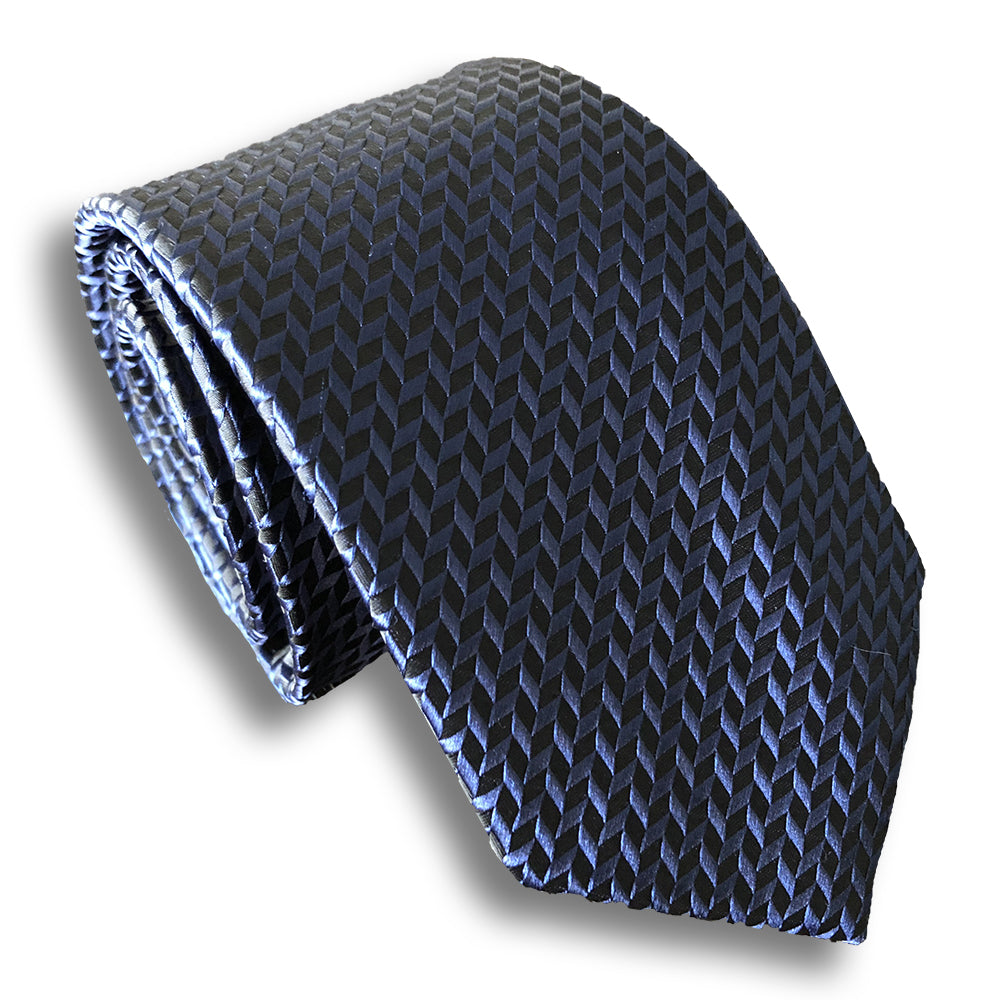 “NAVY HERRINGBONE” SKINNY POLYESTER TIE