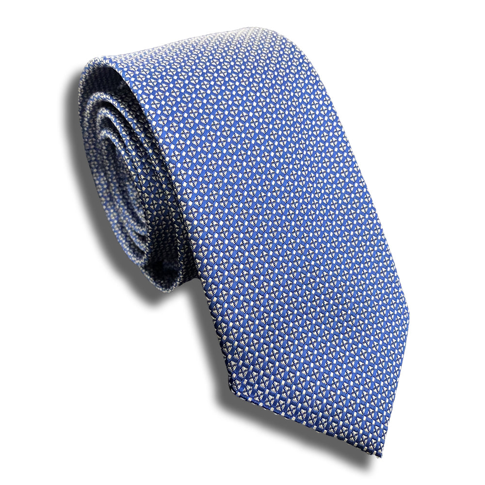 “FINE CHECK BLUE” SKINNY POLYESTER TIE