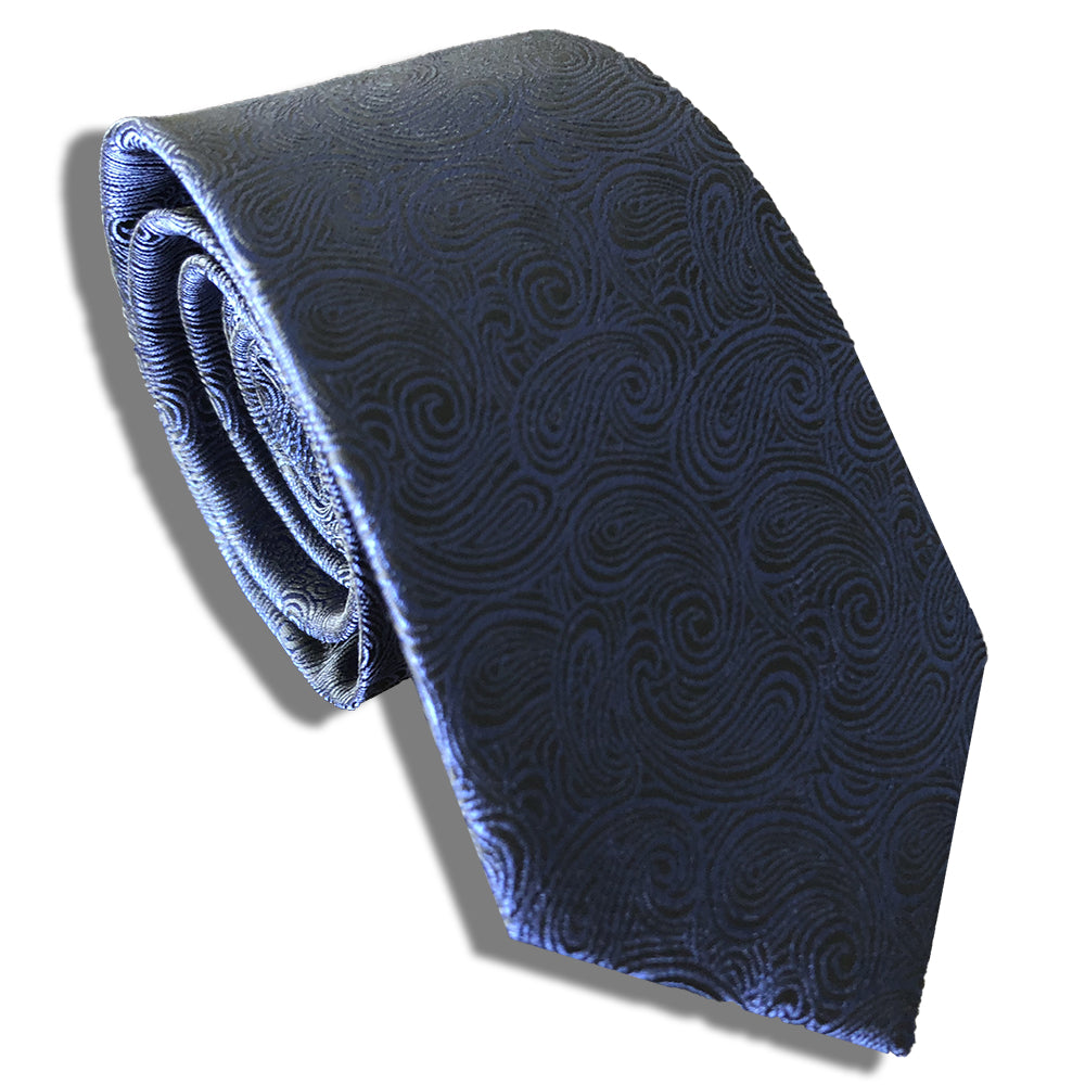 “NAVY PAISLEY” SKINNY POLYESTER TIE