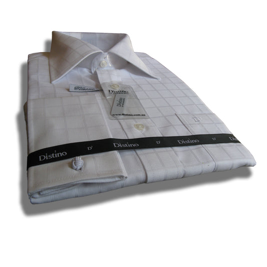 French Cuff Cotton Shirt - "White Check" - Clearance Stock