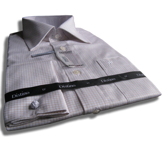 French Cuff Cotton Shirt - "Rust White Check" - Clearance Stock