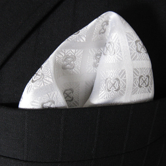 "WHITE CHECK" SILK POCKET SQUARE HANDKERCHIEF