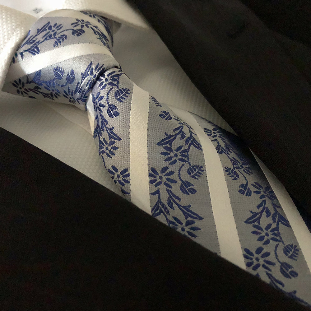 “ORIENTAL BLUE” SEVEN FOLD SILK NECK TIE